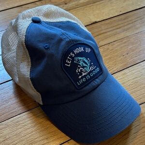 Life Is Good Blue and Cream Mesh Cap